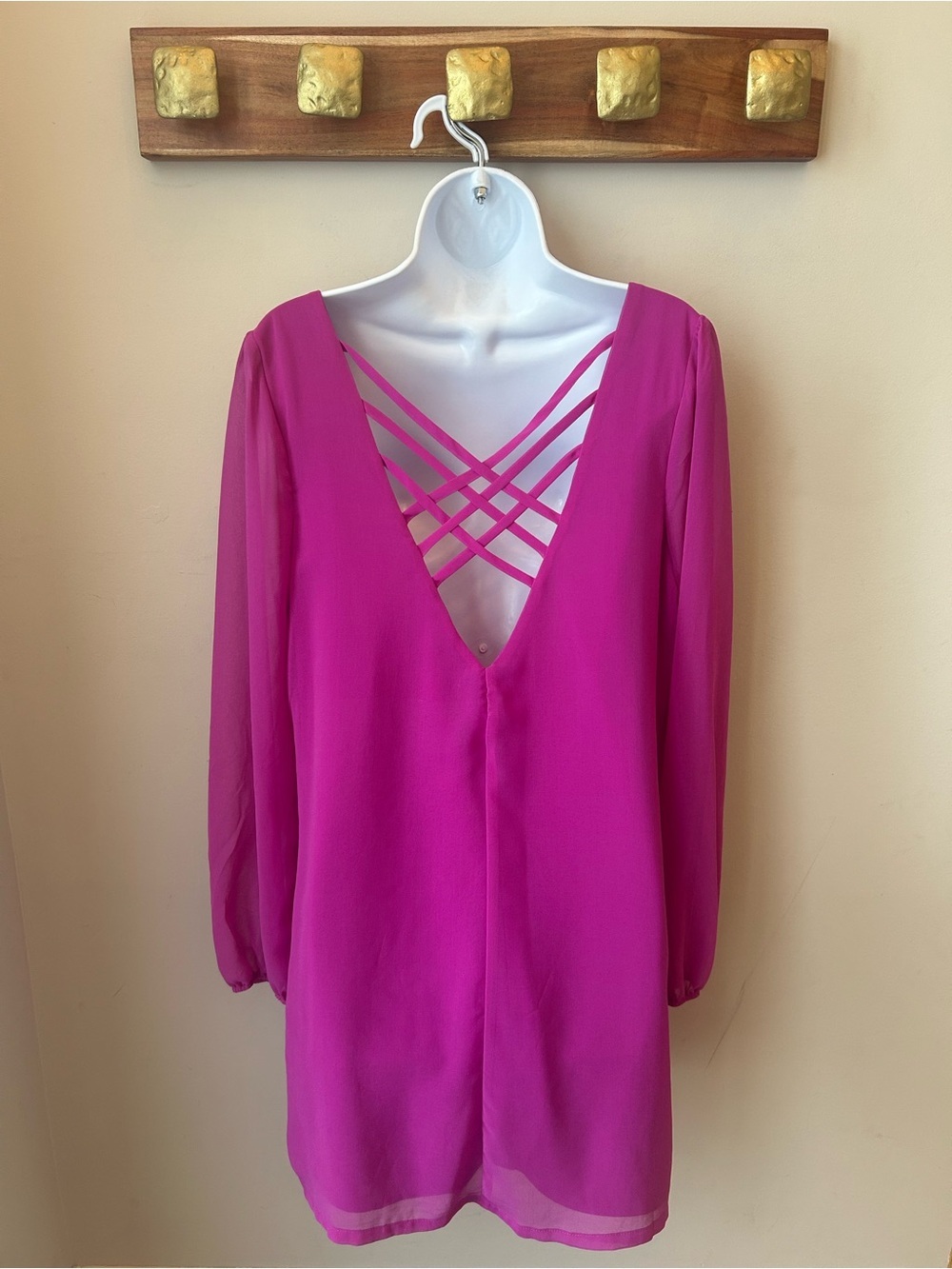Charlotte Russe Pink Open Back Lattice Shift Dress Long Sleeve Size L